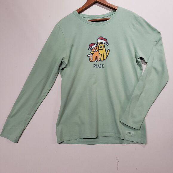 Life Is Good Christmas Crusher Long Sleeve Dog And Cat Santa Hats Medium Green - Picture 2 of 7